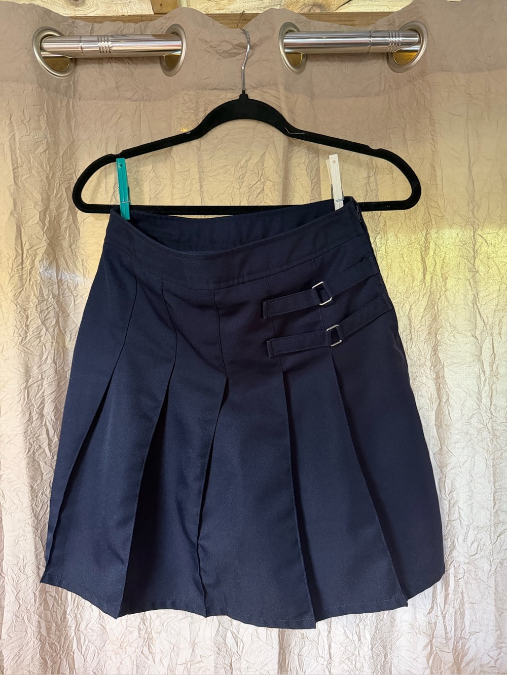 French Toast Navy Pleated Mini Skirt with Buckle Straps